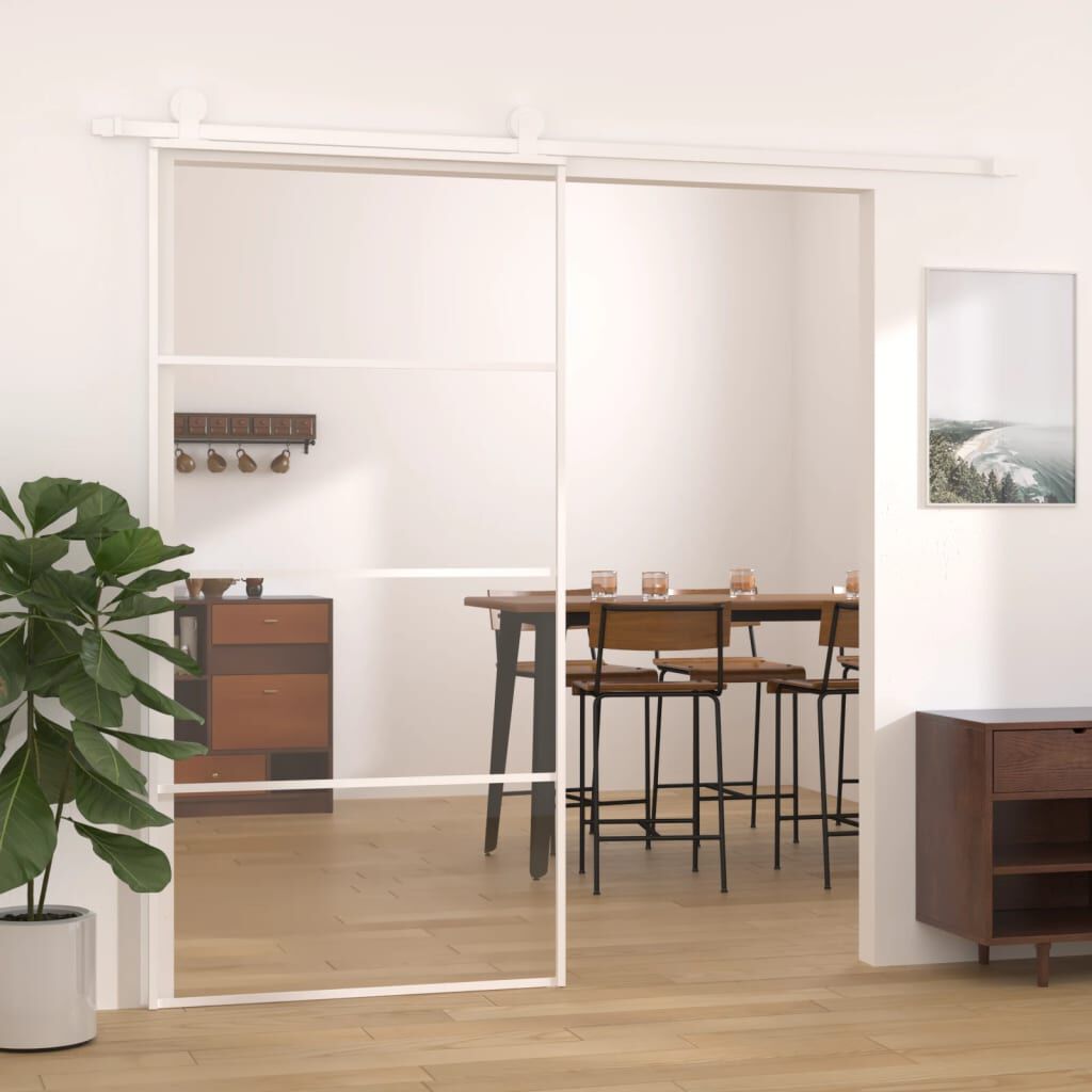 vidaXL Συρόμενη Πόρτα Λευκή 102,5 x 205 εκ. από Γυαλί ESG / Αλουμίνιο