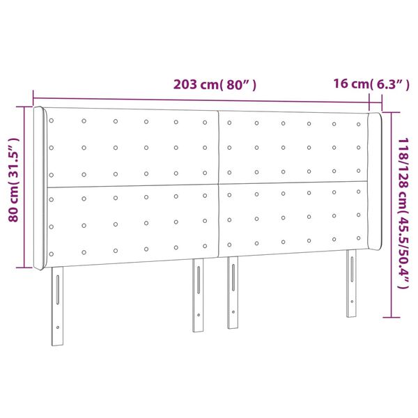 vidaXL Κεφαλάρι Κρεβατιού LED Σκούρο Γκρι 203x16x118/128εκ. Βελούδινο