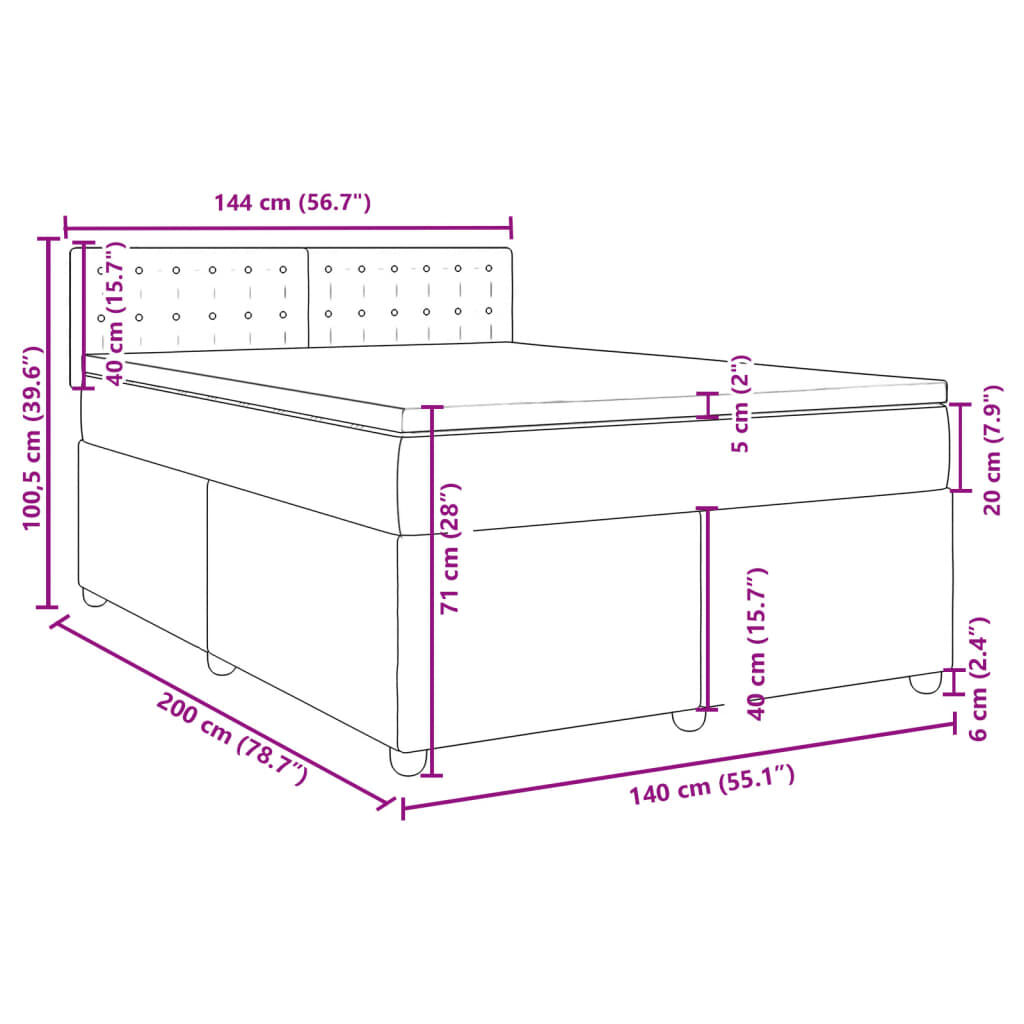 vidaXL Κρεβάτι Boxspring με Στρώμα Μαύρο 140x200 εκ. Υφασμάτινο