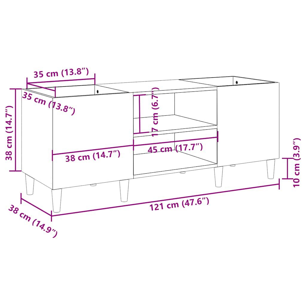 vidaXL Δισκοθήκη Γκρι Sonoma 121 x 38 x 48 εκ. από Επεξεργασμένο Ξύλο