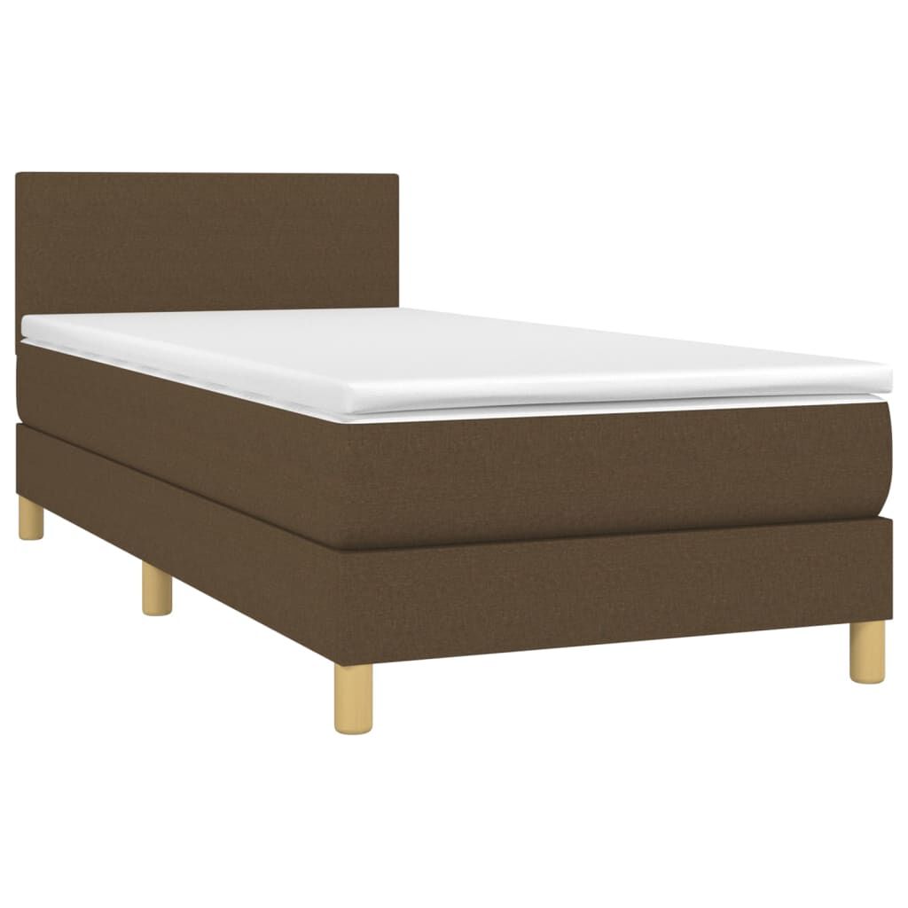 vidaXL Κρεβάτι Boxspring με Στρώμα & LED Σκ.Καφέ 100x200 εκ Υφασμάτινο