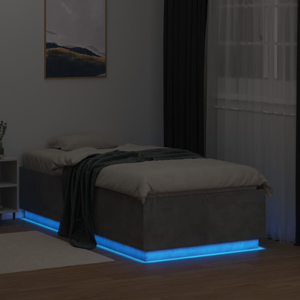 vidaXL Πλαίσιο Κρεβατιού με LED Γκρι Σκυρ. 90 x 190 εκ. Επεξεργ. Ξύλο