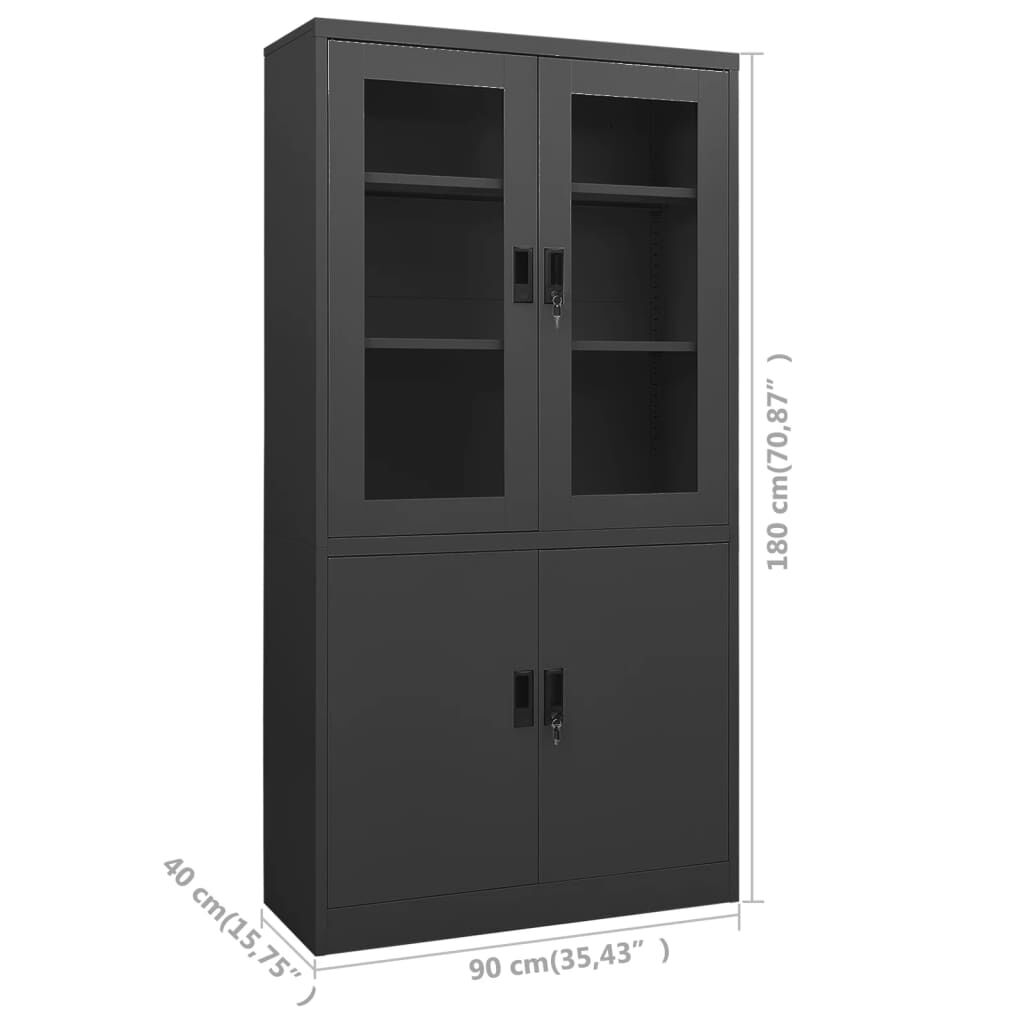 vidaXL Ντουλάπα Γραφείου Ανθρακί 90 x 40 x 180 εκ. Ατσάλινη
