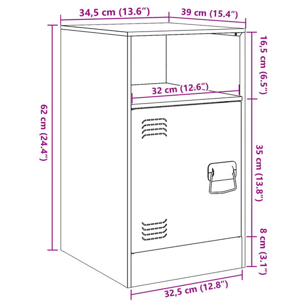 vidaXL Κομοδίνο Ροζ 34,5x39x62 εκ. από Χάλυβα