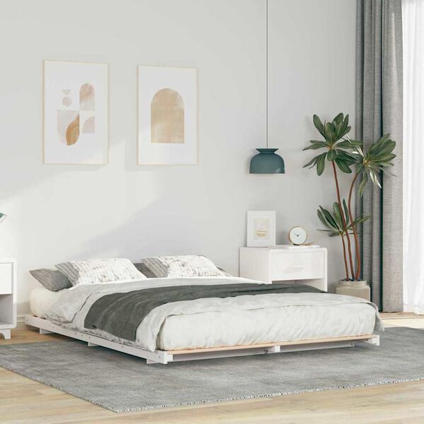 vidaXL Κρεβάτι δαπέδου Λευκό 160 x 200 cm Μασίφ ξύλο πεύκου