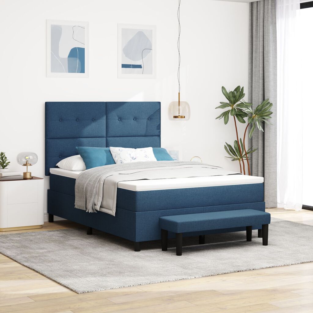 vidaXL Κρεβάτι με Στρώμα & Πάγκο Μπλε 140x190 εκ. Ύφασμα