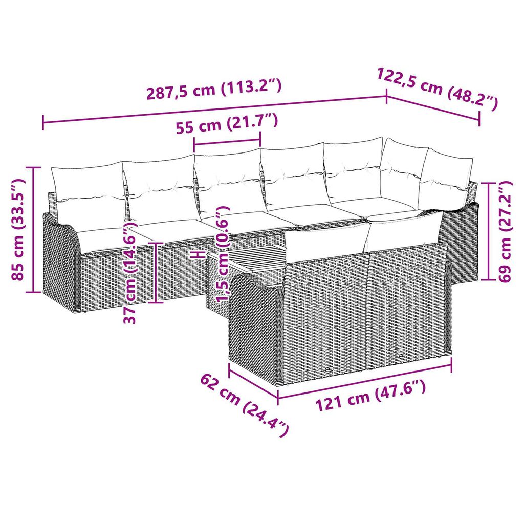 vidaXL Σετ Καναπέ Κήπου 9 pcs Γκρι