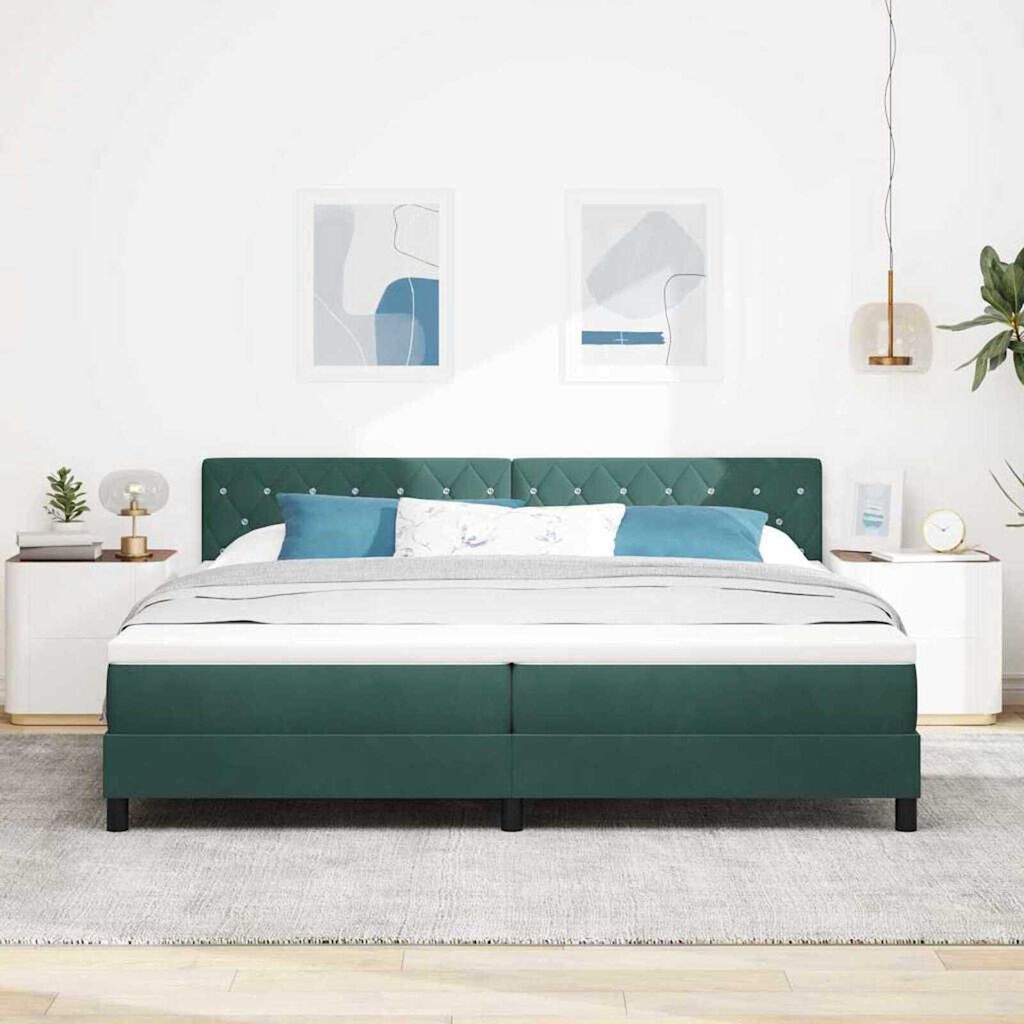 vidaXL Κρεβάτι με ελατήρια Σκούρο πράσινο 200 x 200 cm Βελούδο