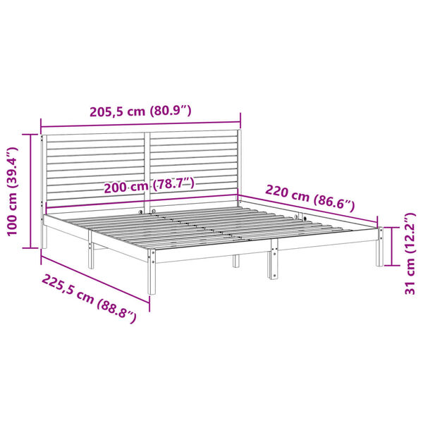 vidaXL Πλαίσιο Κρεβατιού Μακρύ Χωρίς Στρώμα 200x220 εκ Μασίφ Ξύλο