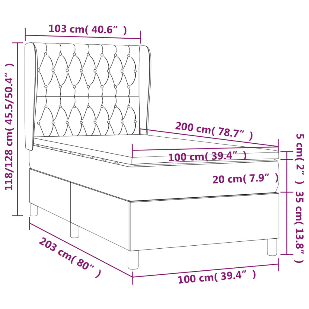 vidaXL Κρεβάτι Boxspring με Στρώμα Σκούρο Καφέ 100x200 εκ. Υφασμάτινο