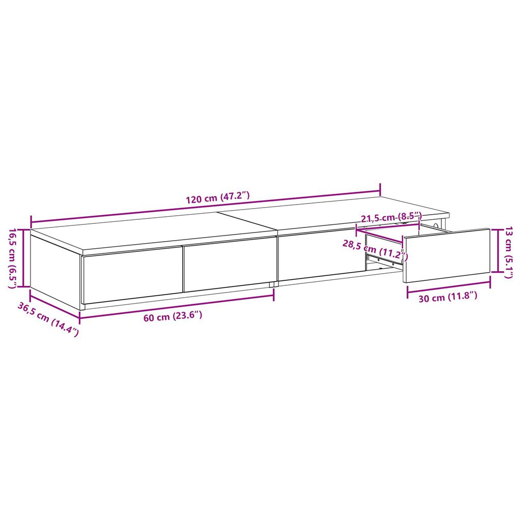 vidaXL Κομοδίνα Σκυρόδεμα Γκρι 120x36.5x16.5 εκ.