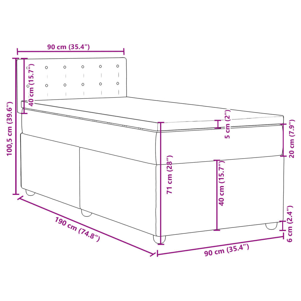 vidaXL Κρεβάτι Boxspring με Στρώμα Κρεμ 90x190 εκ.Υφασμάτινο