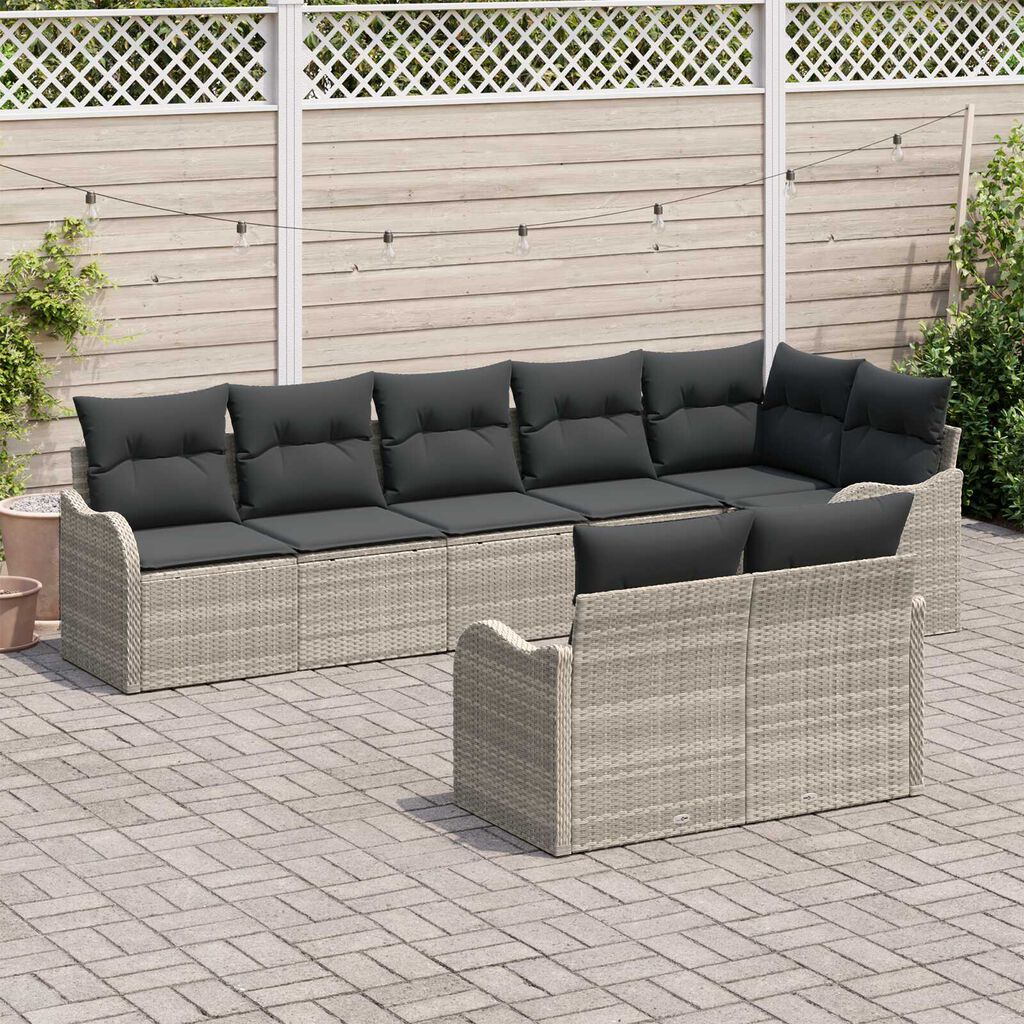 vidaXL Σετ Καναπέ Κήπου με μαξιλάρι 8 pcs Ανοιχτό γκρι Πολυ ράταν