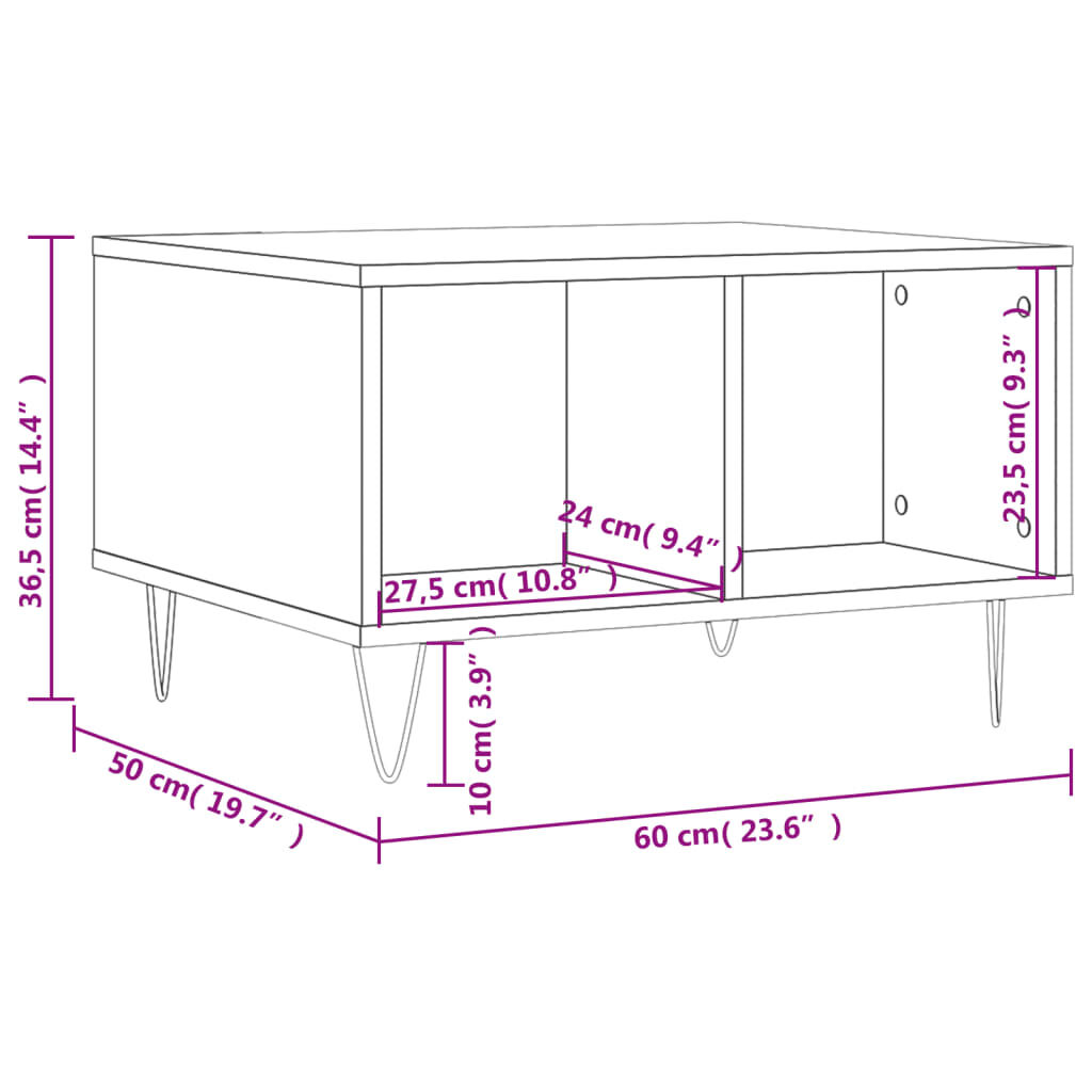vidaXL Τραπεζάκι Σαλονιού Καφέ Δρυς 60x50x36,5 εκ. Επεξεργασμένο Ξύλο