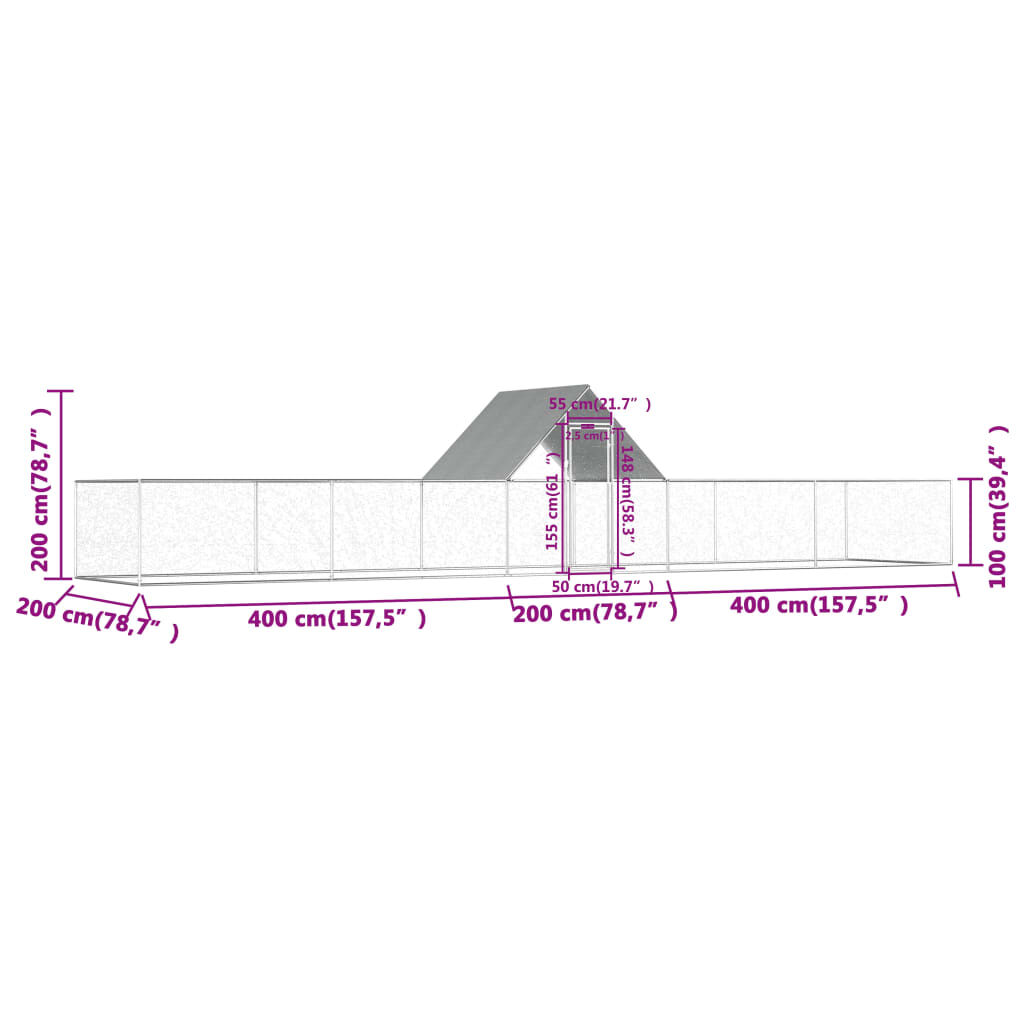 vidaXL Κοτέτσι 10 x 2 x 2 μ. από Γαλβανισμένο Χάλυβα