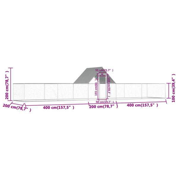 vidaXL Κοτέτσι 10 x 2 x 2 μ. από Γαλβανισμένο Χάλυβα