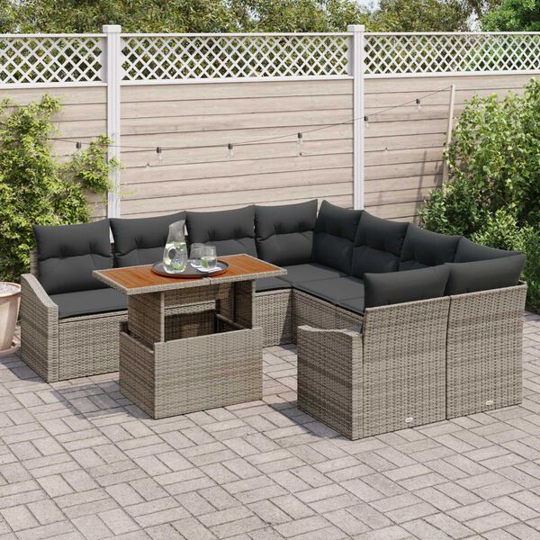 vidaXL Σετ Καναπέ Κήπου με αποθήκευση 9 pcs Γκρι Πολυ ράταν