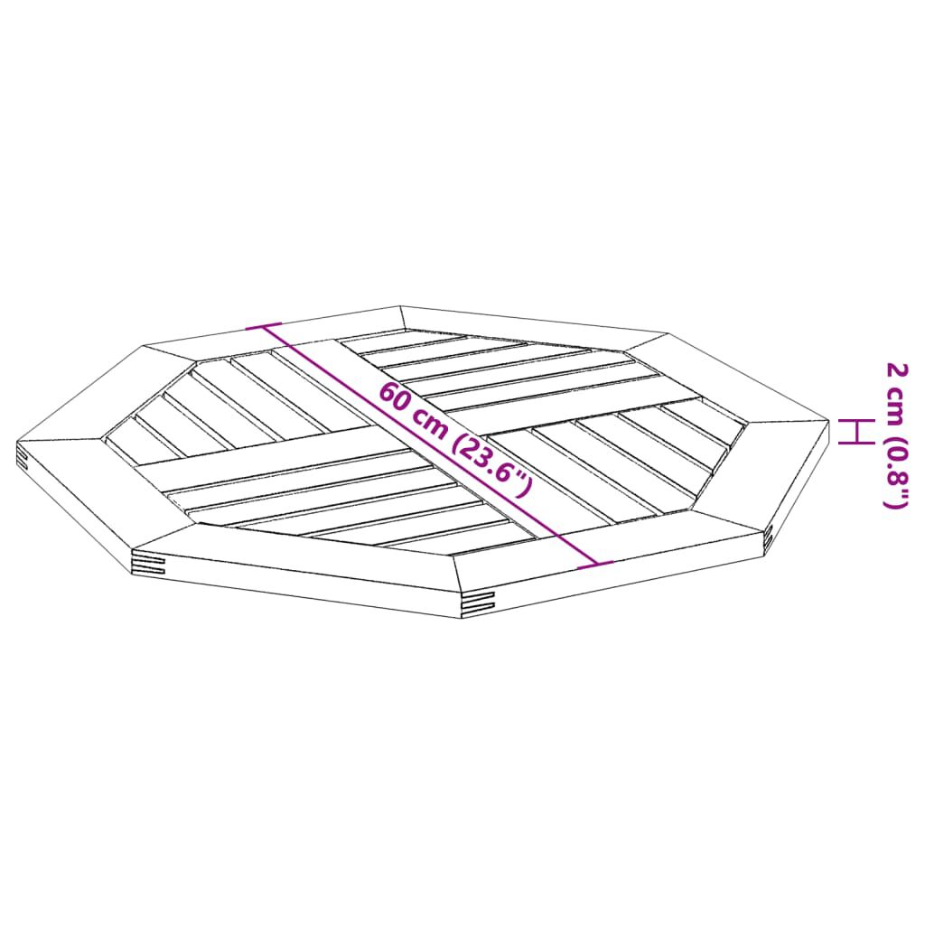 vidaXL Επιφάνεια Τραπεζιού Οκτάγωνη 60x60x2 εκ. Μασίφ Ξύλο Ακακίας