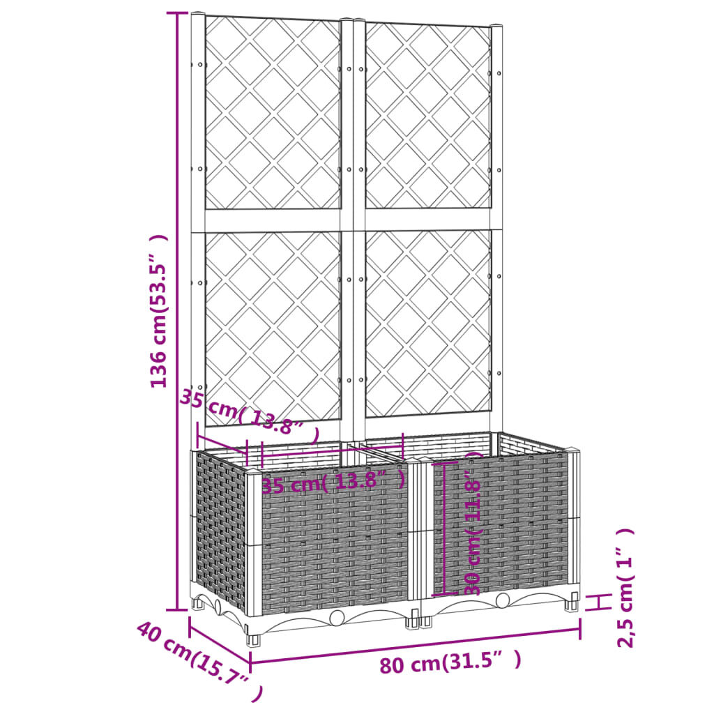 vidaXL Ζαρντινιέρα Κήπου με Καφασωτό Λευκή 80x40x136εκ. Πολυπροπυλένιο