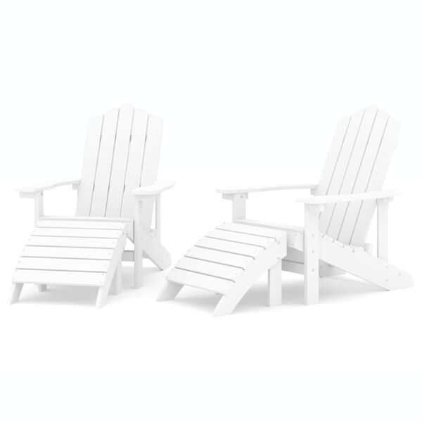 vidaXL Καρέκλες Κήπου Adirondack 2 τεμ. Λευκές από HDPE με Υποπόδια