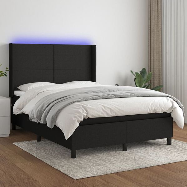 vidaXL &Kappa;&rho;&epsilon;&beta;ά&tau;&iota; Boxspring &mu;&epsilon; &Sigma;&tau;&rho;ώ&mu;&alpha; & LED &Mu;&alpha;ύ&rho;&omicron; 140x190 &epsilon;&kappa;. &Upsilon;&phi;&alpha;&sigma;&mu;ά&tau;&iota;&nu;&omicron;