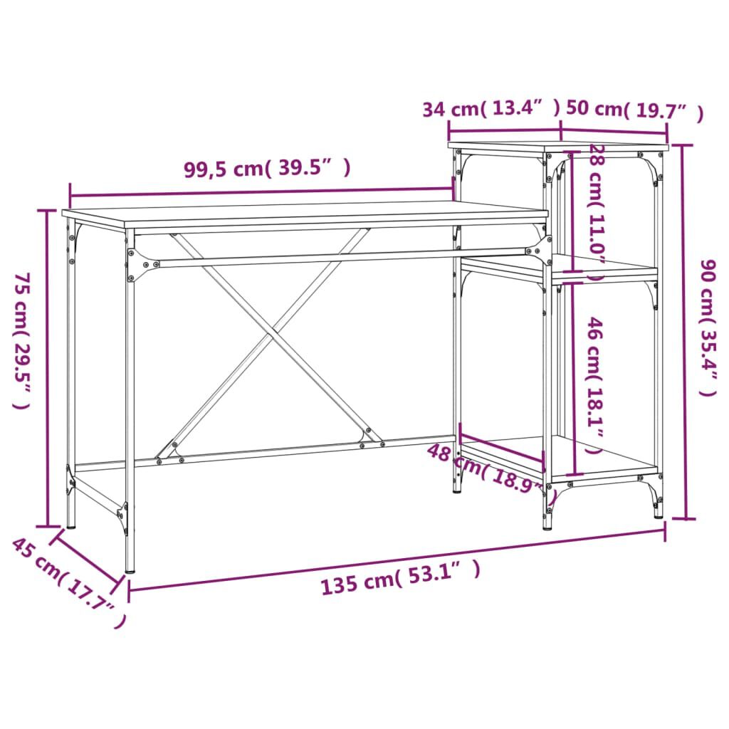 vidaXL Γραφείο με Ράφια Sonoma Δρυς 135x50x90 εκ. Επεξ. Ξύλο/Σίδηρος