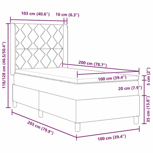 vidaXL Κρεβάτι Box Spring LED με Στρώμα Ροζ 100 x 200 cm Βελούδο