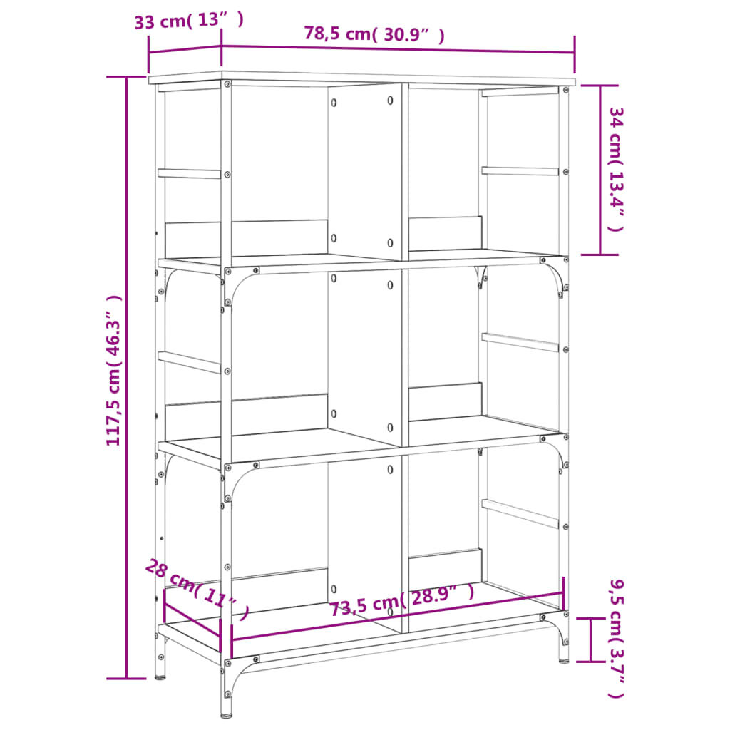vidaXL Βιβλιοθήκη Καφέ Δρυς 78,5x33x117,5 εκ. Επεξεργασμένο Ξύλο