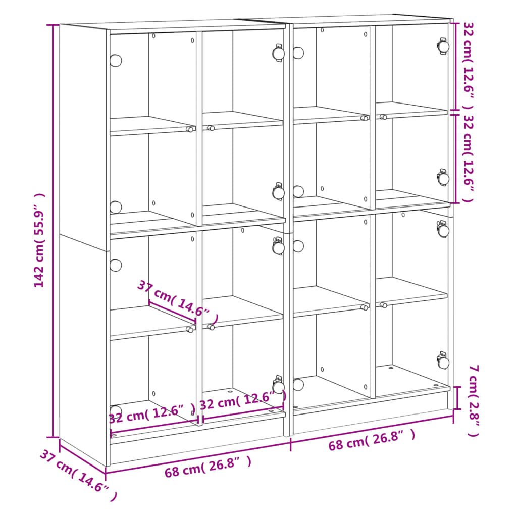 vidaXL Βιβλιοθήκη με Πόρτες Μαύρη 136x37x142 εκ. Επεξ. Ξύλο