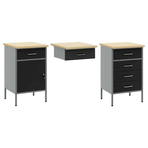 vidaXL Ντουλάπα Εργασίας με συρτάρι 8 pcs Μαύρο 150 x 55 x 200 εκ