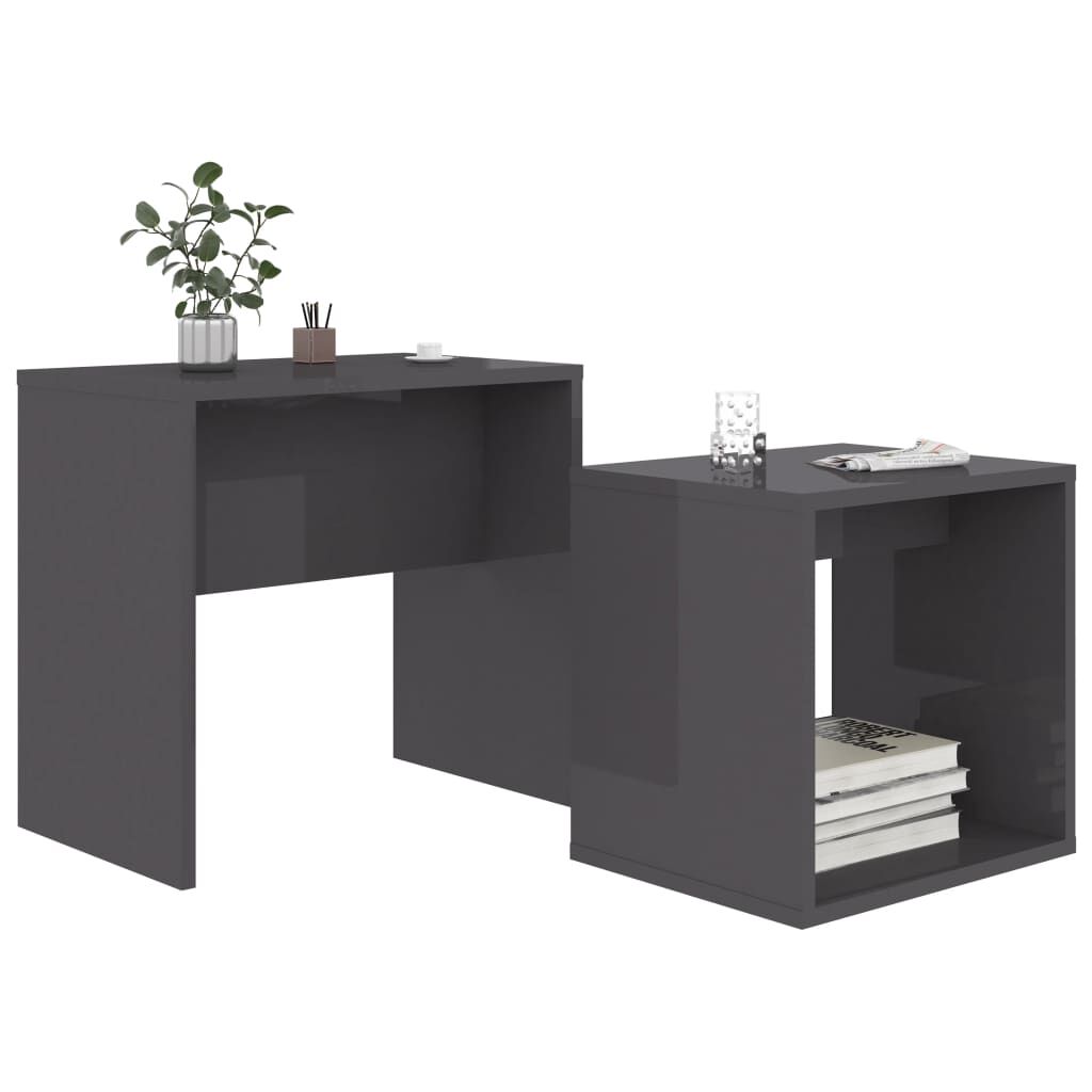 vidaXL Σετ Τραπεζάκια Σαλονιού Γυαλιστ. Γκρι 48x30x45 εκ. Επεξ. Ξύλο