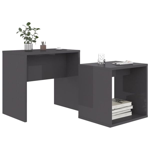 vidaXL Σετ Τραπεζάκια Σαλονιού Γυαλιστ. Γκρι 48x30x45 εκ. Επεξ. Ξύλο