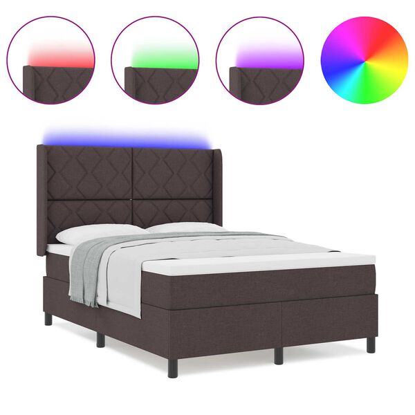 VidaXL Κρεβάτι Box Spring με Στρώμα & LED Καφέ Σκούρο 140x190 εκ. Υφασμάτινο