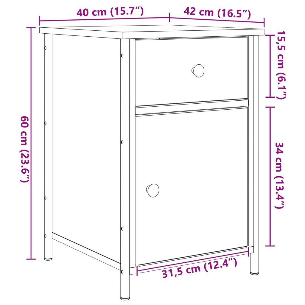 vidaXL Κομοδίνα 2 τεμάχια Μαύρης Καρυδιάς 40x42x60 εκ. Επεξεργασμένο ξύλο
