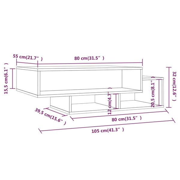 vidaXL Τραπεζάκι Σαλονιού Καφέ Δρυς 105x55x32 εκ. Επεξεργασμένο Ξύλο