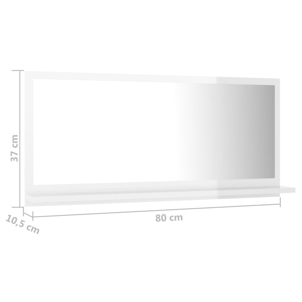vidaXL Καθρέφτης Μπάνιου Γυαλιστερό Λευκό 80x10,5x37 εκ. Επεξ. Ξύλο