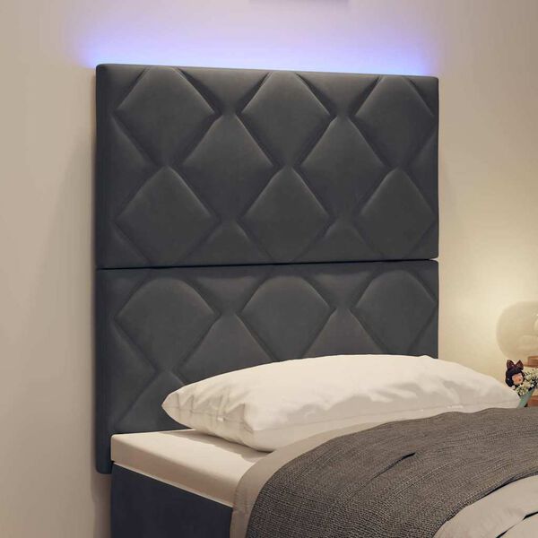 vidaXL LED Κεφαλάρι με φώτα λωρίδας LED Σκούρο γκρι 80 cm Βελούδο