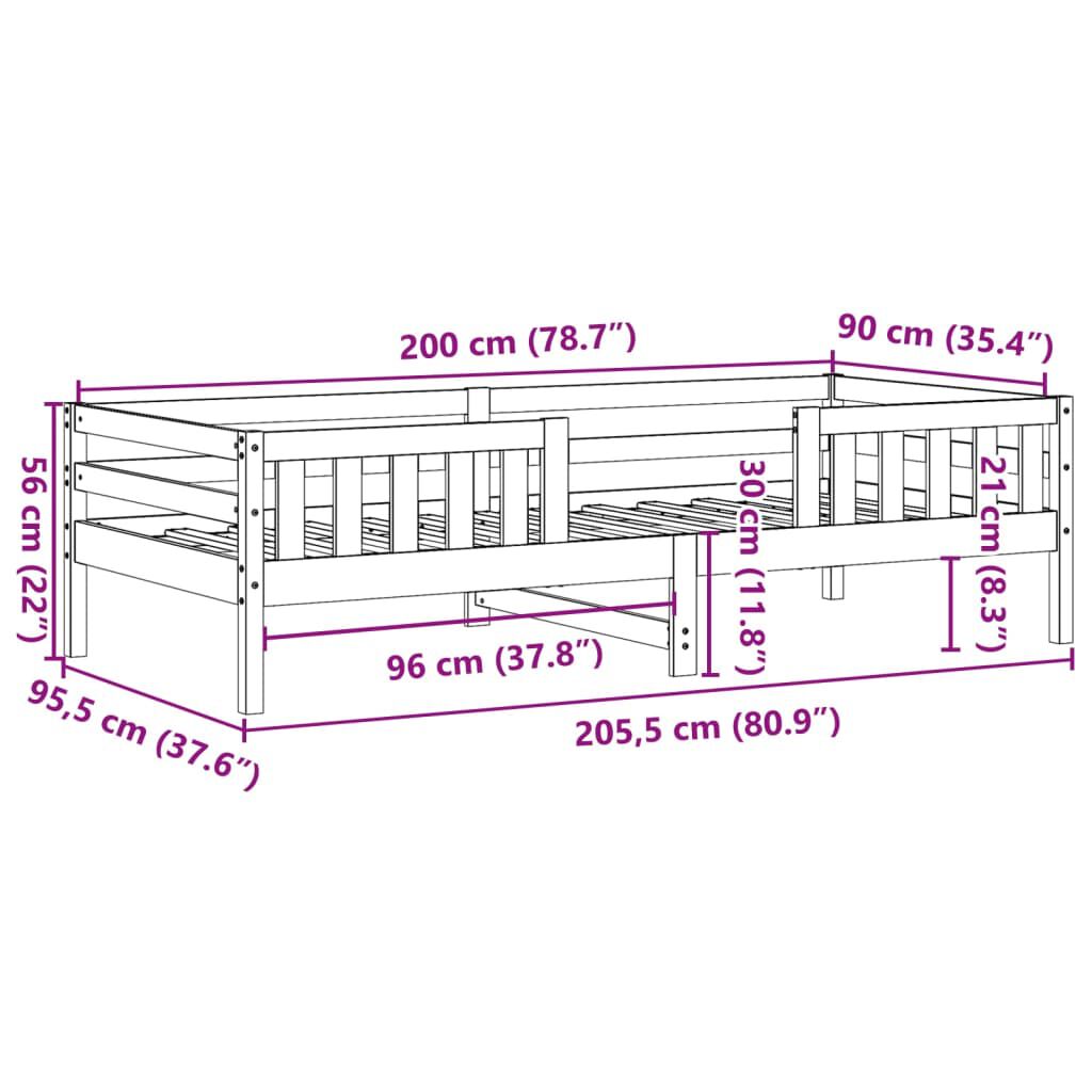 vidaXL Σκελετός Κρεβατιού Χωρίς Στρώμα 90x200 εκ Μασίφ Ξύλο Πεύκου
