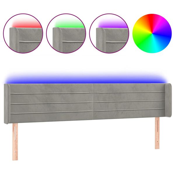 vidaXL Κεφαλάρι Κρεβατιού LED Ανοιχτό Γκρι 163x16x78/88 εκ. Βελούδινο