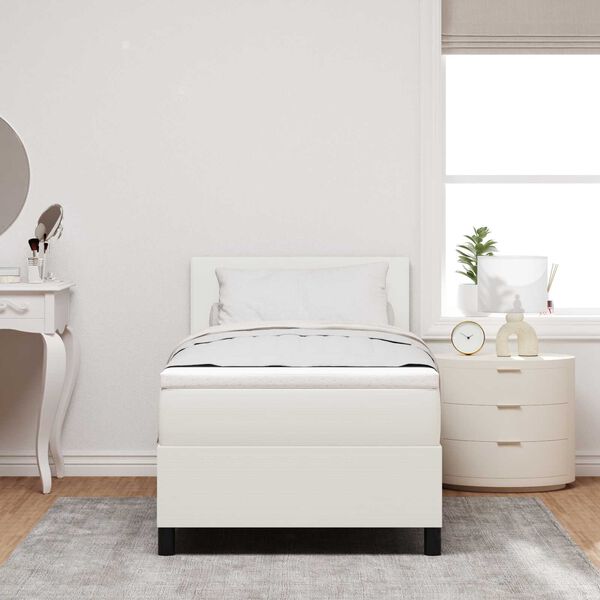 vidaXL Κρεβάτι με ελατήρια και στρώμα & LED Κρεμ 90x200 εκ. Ύφασμα καπιτονέ