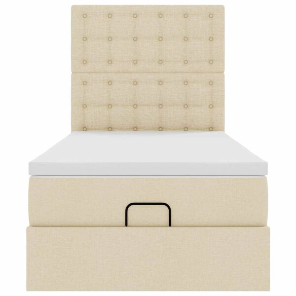 vidaXL Οθωμανικό κρεβάτι με στρώμα Cream 90x200cm ύφασμα