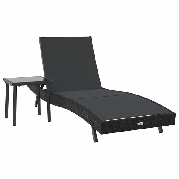 vidaXL Ξαπλώστρα με Τραπέζι 2 pcs Μαύρο 40 x 40 x 40.5 εκ