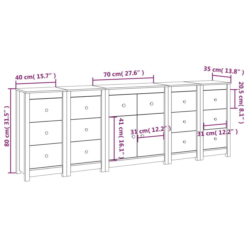 vidaXL Ντουλάπι Λευκό 230 x 35 x 80 εκ. από Μασίφ Ξύλο Πεύκου