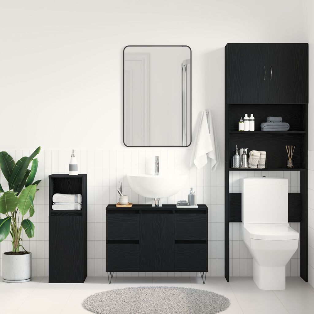 vidaXL Ντουλάπι Μπάνιου Μαύρη Δρυς 80x33x60 εκ Επεξεργασμένο Ξύλο