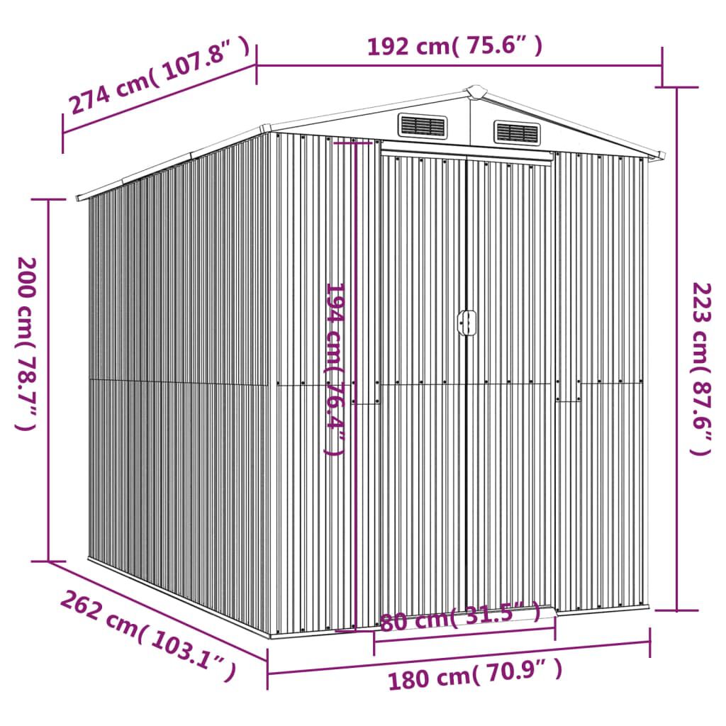 vidaXL Αποθήκη Κήπου Σκούρο καφέ 192x274x223 εκ. Γαλβανισμένο Ατσάλι