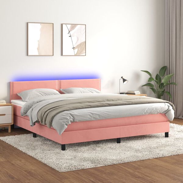 vidaXL &Kappa;&rho;&epsilon;&beta;ά&tau;&iota; Boxspring &mu;&epsilon; &Sigma;&tau;&rho;ώ&mu;&alpha; & LED &Rho;&omicron;&zeta; 180x200 &epsilon;&kappa;. &Beta;&epsilon;&lambda;&omicron;ύ&delta;&iota;&nu;&omicron;