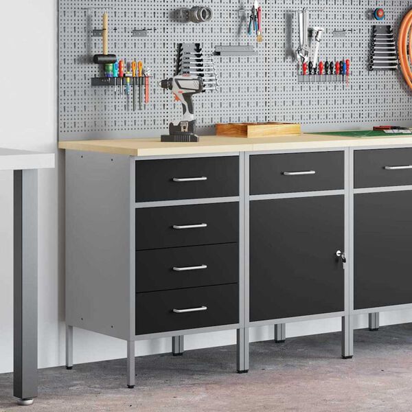 vidaXL Ντουλάπα Εργασίας 2 pcs Μαύρο και Γκρι 100 x 55 x 85 εκ.