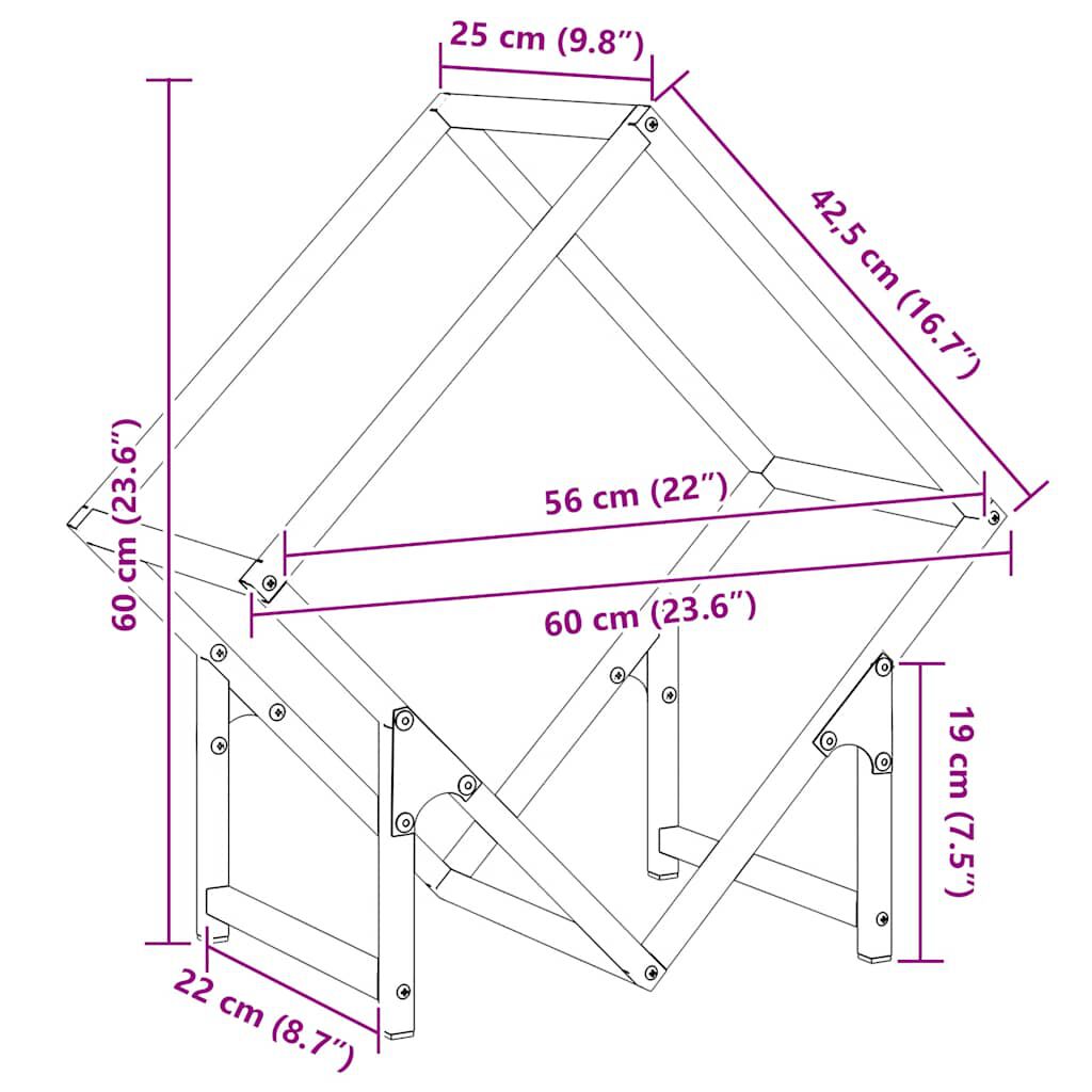 vidaXL Ράφι για καυσόξυλα Λευκό 60x25x60 cm Ατσάλι ψυχρής έλασης
