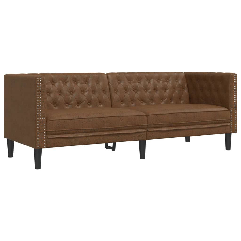 vidaXL Καναπές Chesterfield 2 τεμαχίων σετ καφέ δέρμα Faux Suede