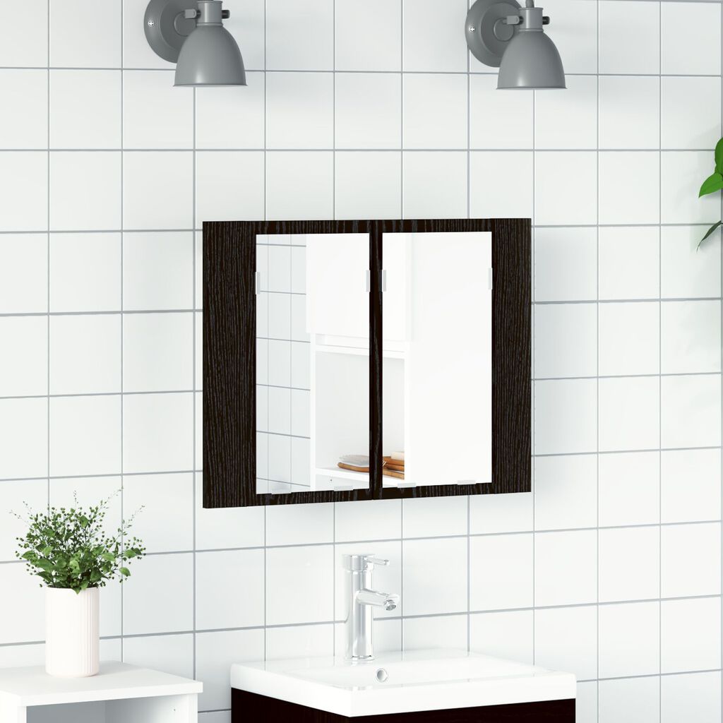 vidaXL LED Καθρέφτης Μπάνιου Ντουλάπας Μαύρο Δρυς 60x12x45 εκ. Από Ξύλο